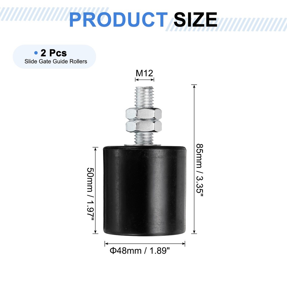 2Pcs Slide Gate Guide Roller 2" Nylon Sliding Gate Support Assembly, Black