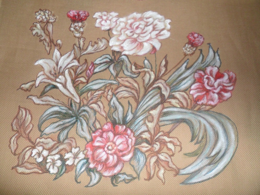 Exquisite Handpainted Needlepoint Canvas - Glorious Florals 16 Count Mono