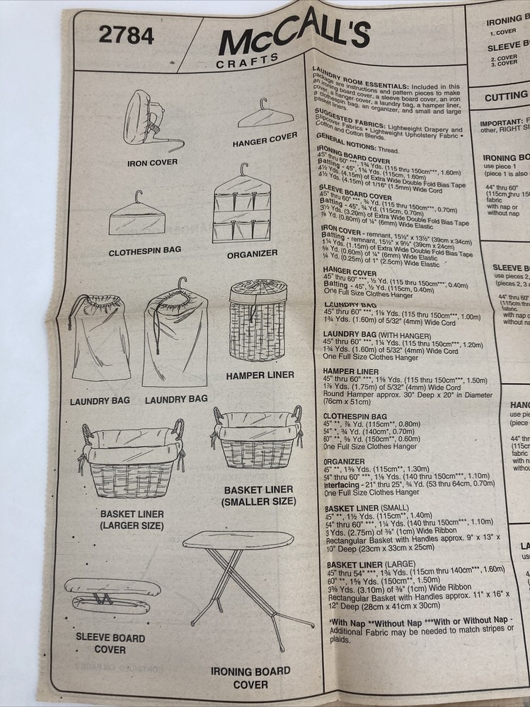 McCalls Pattern For 9 Different Laundry Essentials Items Uncut C13r