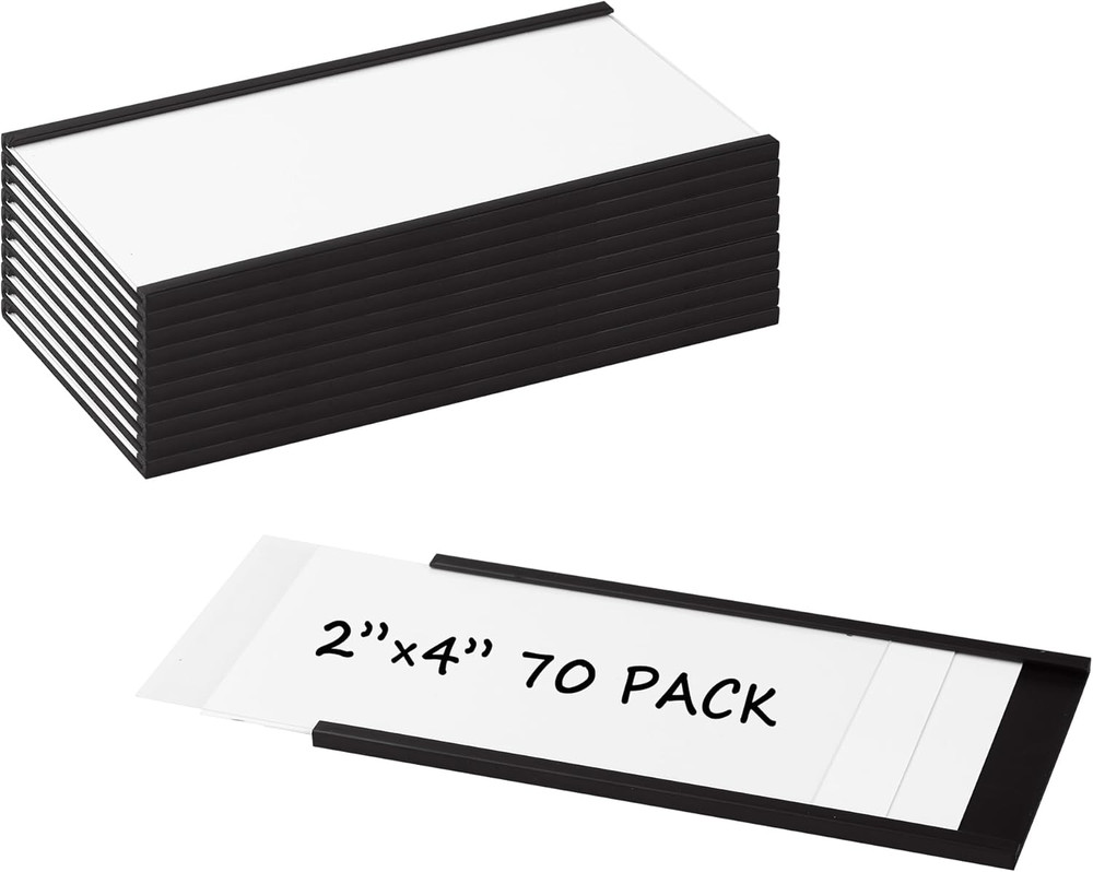Magnetic Label Holders 2'' X 4'' 70 Pack with Paper Inserts and Clear Plastic...
