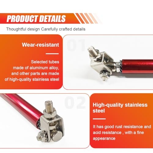 2PCS 8"-11" Adjustable Splitter Strut Rods, Car Front Bumper Lip Support Red
