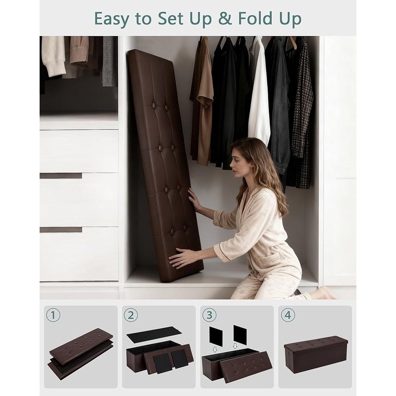 Folding Storage Ottoman Multifunctional Footrest Coffee Table W/ Hidden Storage