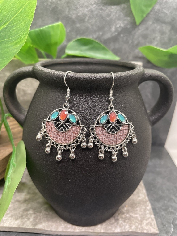 2” Silver-tone Boho Retro Earring Set Drop Dangle New Free Ship B6452