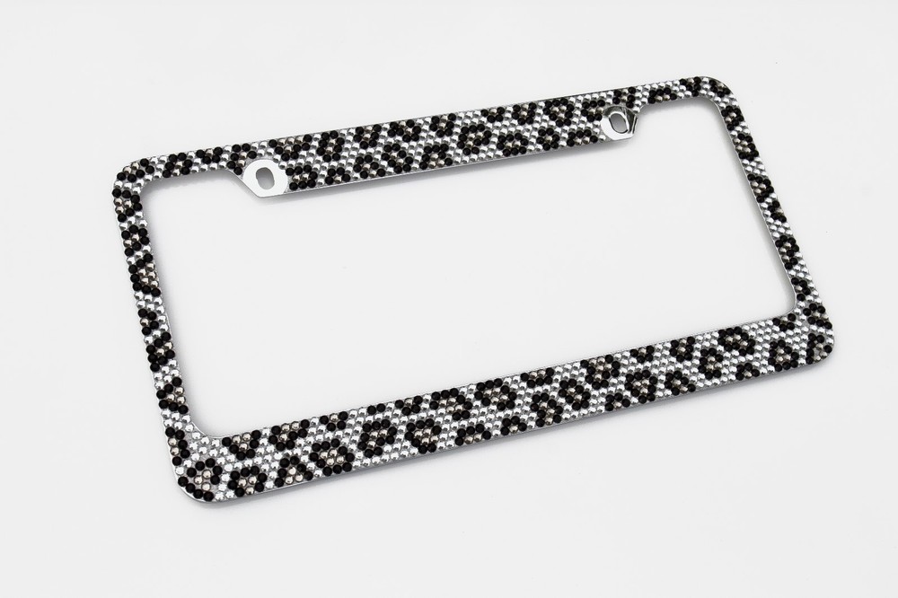 Bling Grey Leopard Diamond License Plate Frame
