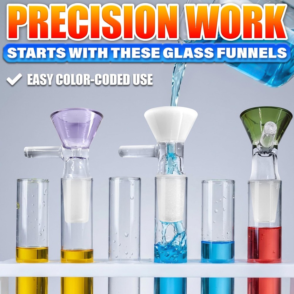 12-Pack 14mm Glass Funnel with Handle – Ergonomic Handle for Kitchen & DIY Us...