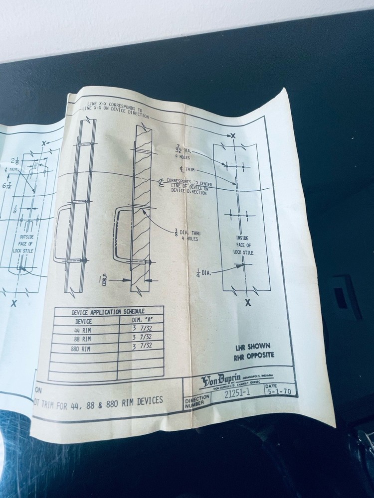 88 Series Von Duprin Exit Device - 14” Handle. Trim - Brass