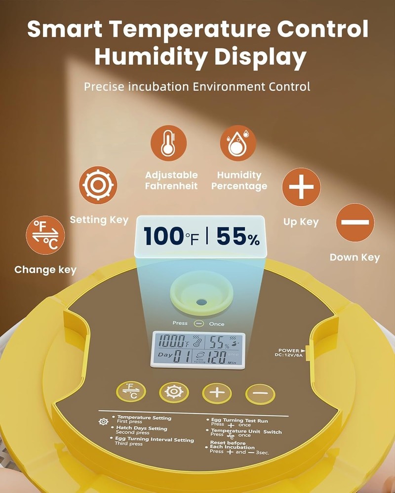 18 Egg Incubator with Automatic Egg Turning - Hatching Unit with Digital Control