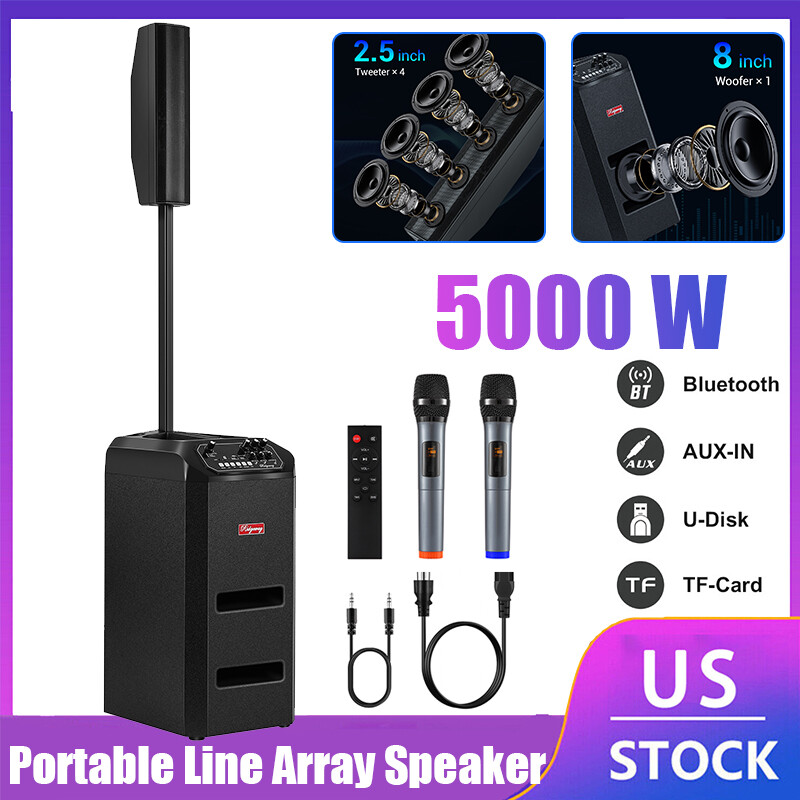 5000W Portable Line Array Speaker DJ/PA Speaker System FM/AUX/TWS+2 Wireles Mic