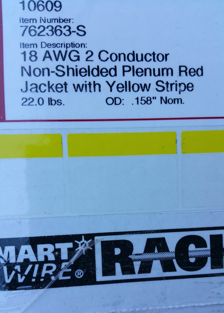 Windy City Smartwire 762363-S 18/2C Solid Plenum Fire Alarm Cable Red+Yel /100ft