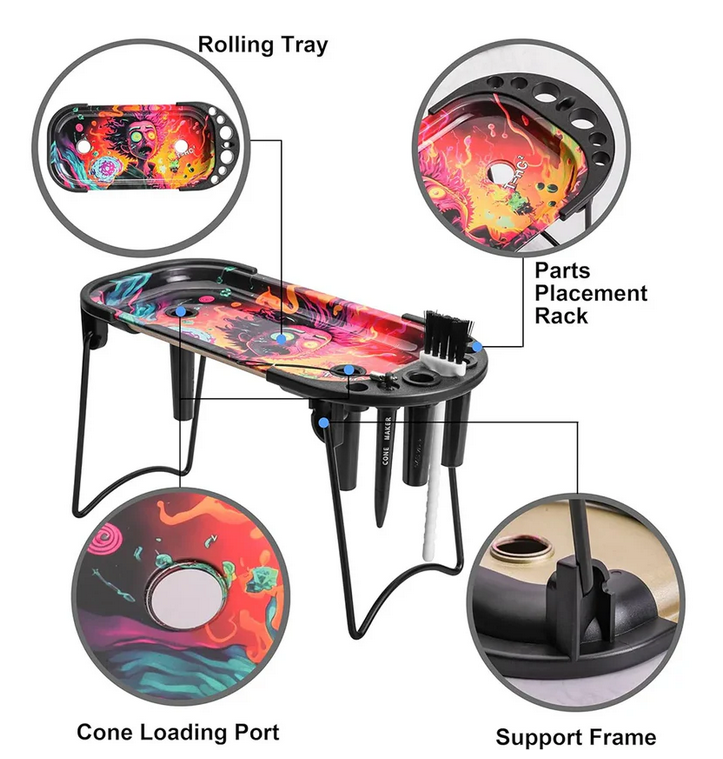 Ultimate Portable Rolling Tray Foldable Design Cone Loading Acesory Rack Durable