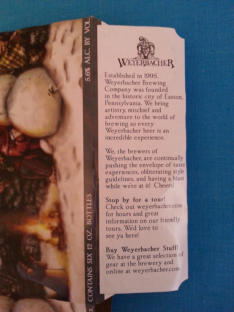 WEYERBACHER "WINTER ALE" EMPTY 6 PACK CARRIER