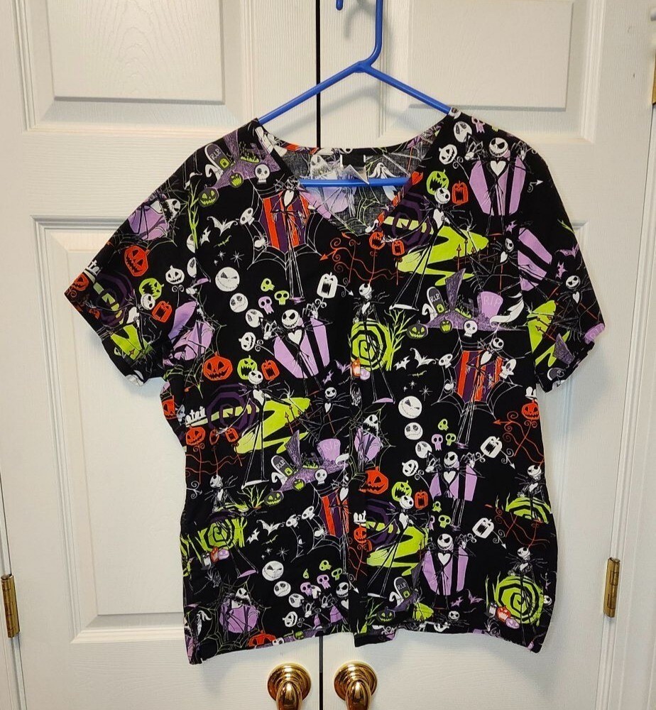 Disney The Nightmare Before Christmas Halloween RIP Jack Scrub Top Size 2X