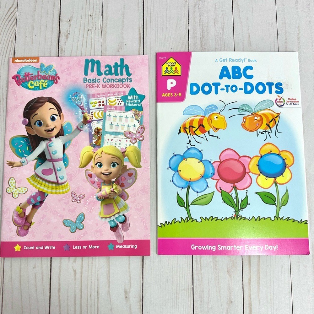 Bundle of 2 Kids Pre-K Learning Workbooks Math Basic Concepts & ABC Dot-To-Dots