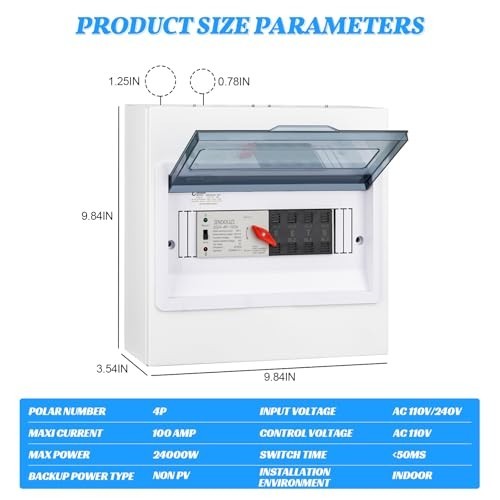 Automatic Transfer Switch 100A 220V, Dual Power Switch with Metal Box, Fast Resp