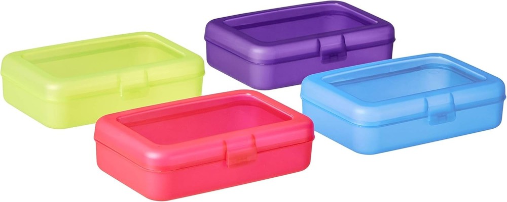 4-Pack Large Pencil Cases-Durable Plastic School Supply Pencil Box, Secure Closu