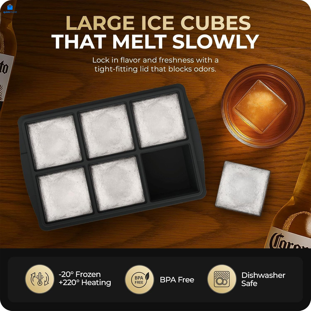Large Ice Cube Trays for Whiskey, Silicone size ice cube tray, Gray
