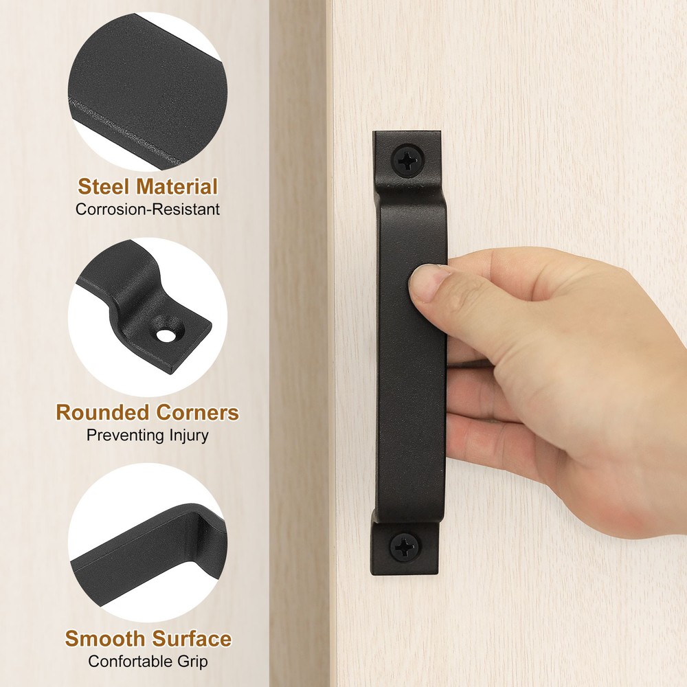 1 Pcs Barn Door Handle, 9.8 Inch Gate Handle, Pull Handle with Screws, Black