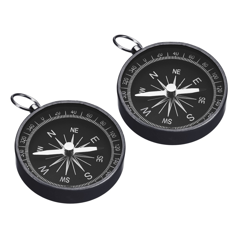 2Pcs Pocket Compass Outdoors Navigation Compass with Key Ring Black