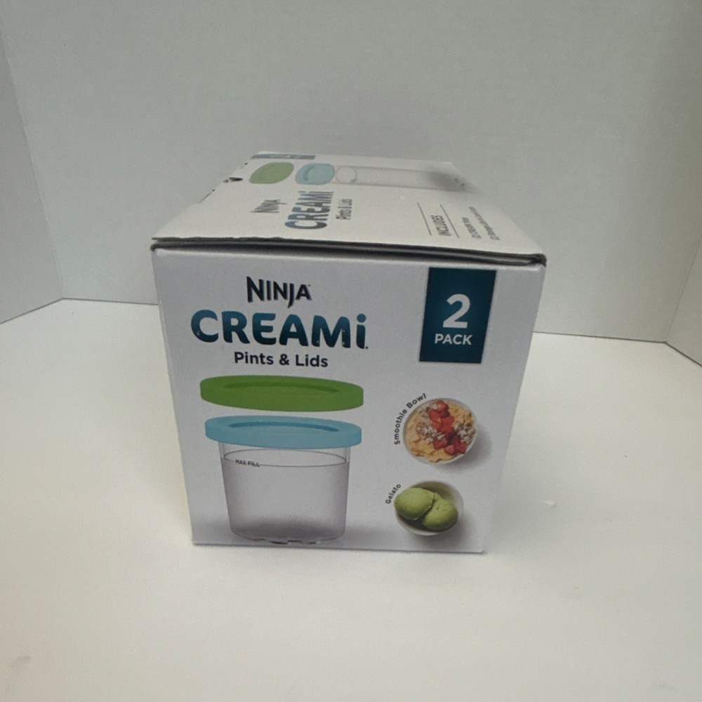 Ninja CREAMi Replacement Pints & Lids 2 Pack Plastic 1 Pint Clear Lime Aqua