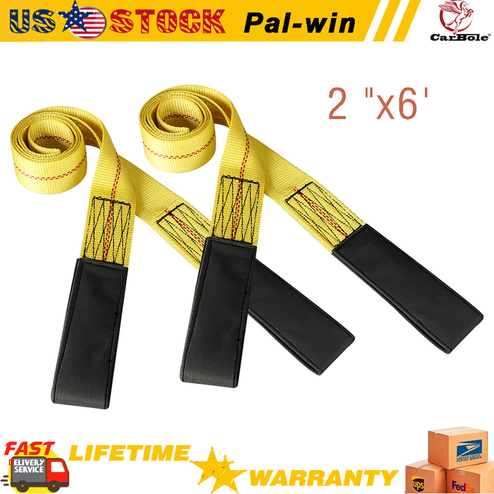 2 "x6' Tow Strap with Reinforced Loops Vehicle Recovery Strap Durable 2Pack