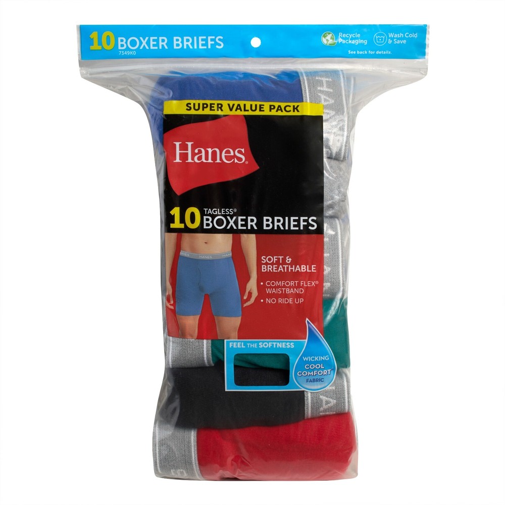Hanes Men's Super Value Pack Assorted Boxer Briefs, 10-Pack Soft and Breathable
