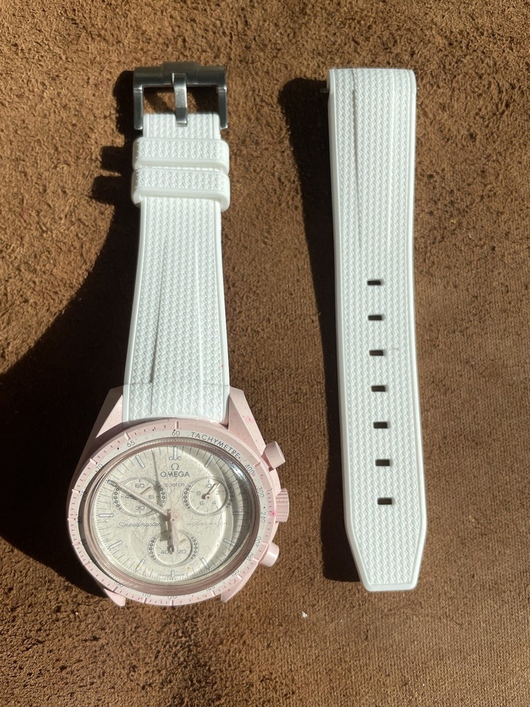20mm WHITE “sailcloth pattern” rubber Moonswatch SWATCH Mission Venus Mars Moon