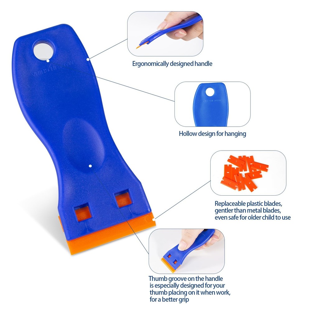 Plastic Razor Blade Scraper Tool, 6 Pcs Razor Scraper with 60 Pcs Plastic Bla