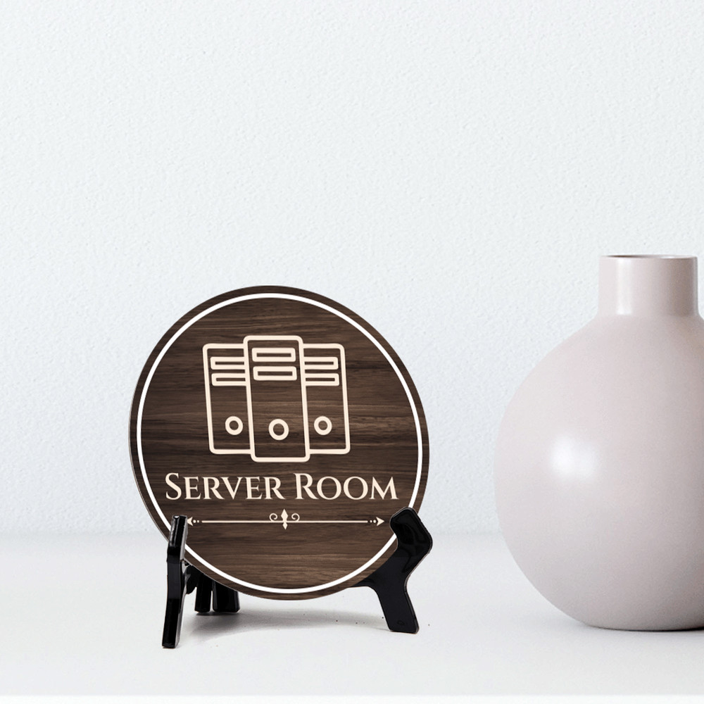 Server Room Circle Table Sign with Acrylic Stand (5x5")