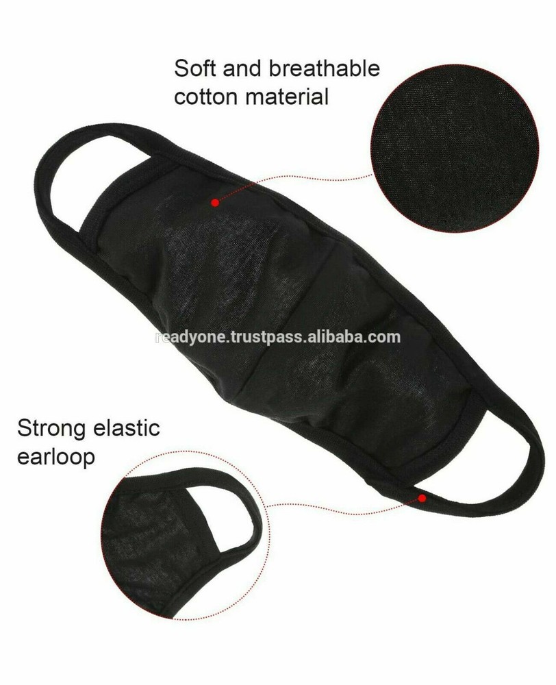 Mascarilla 12 PCs Lavable Reutilizable Algodón Aliento Cómodo Doble Capa Negro