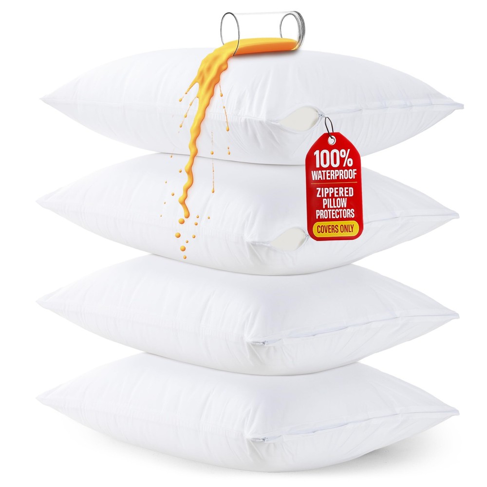 Pillow Protectors Waterproof Zipper Dust Proof Standard White