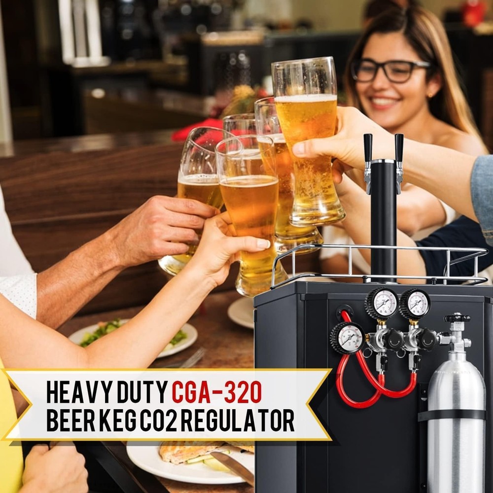 CO2 Regulator for Dual Tap Kegerator Draft Beer Tower Dispenser, Dual Keg Reg...