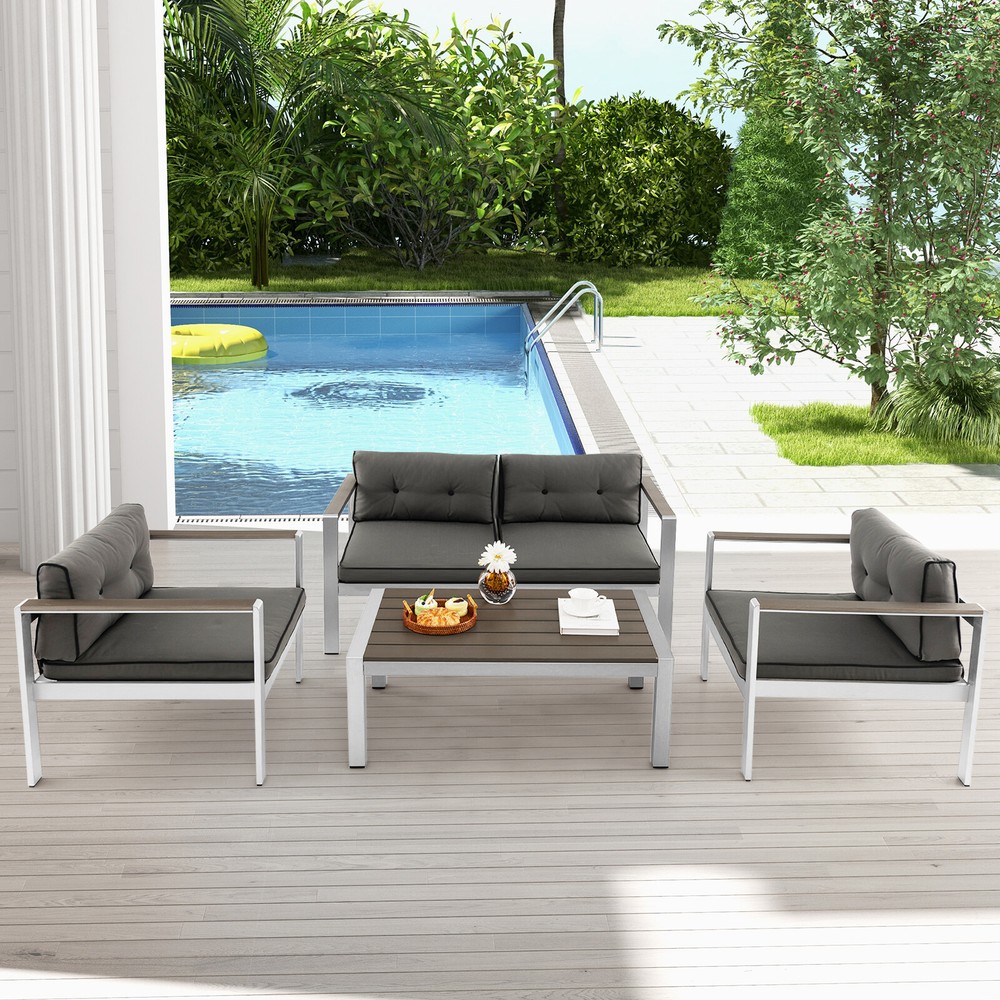 Outdoor Rectangular Cocktail Accent Table Patio Aluminum Coffee Table Garden