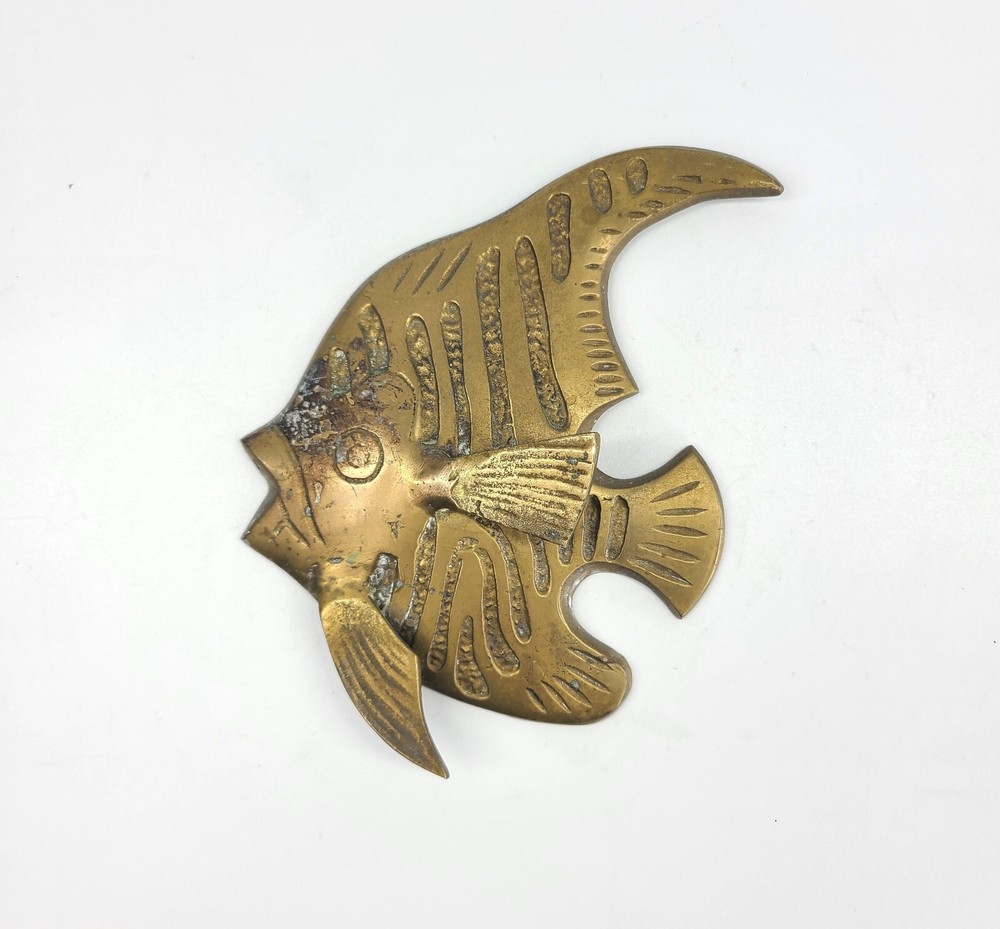 Mid-Century Solid Brass Angelfish Wall Plaque Decor Set