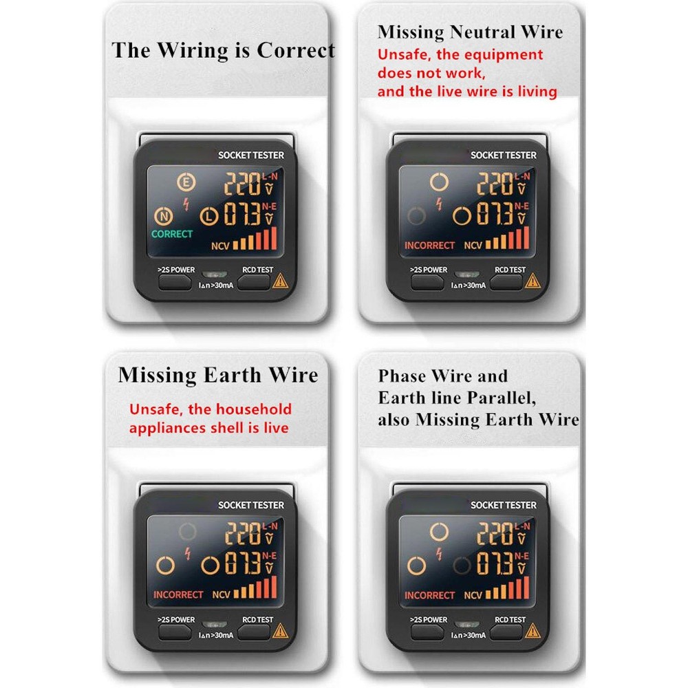 Durable US Plug AC11 Socket Tester Digital Display Voltage Checker Detector Tool