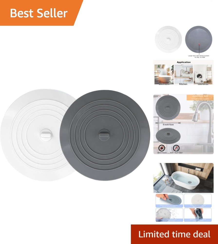 Chic 2-Pack Silicone Drain Covers in Grey & White - Super Suction Technology