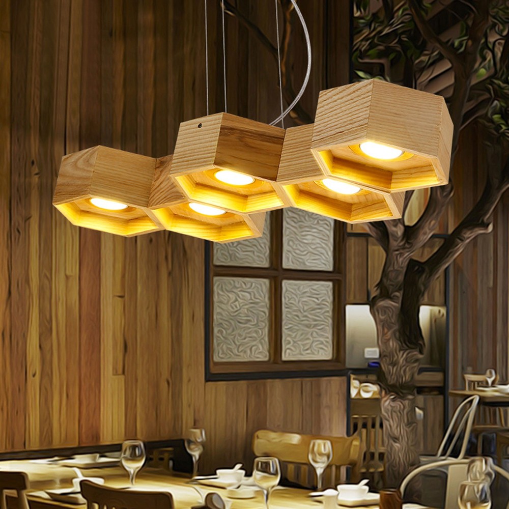 Ceiling Light Fixture 5-Light Honeycomb Pendant Light Wood Ceiling Pendant Light