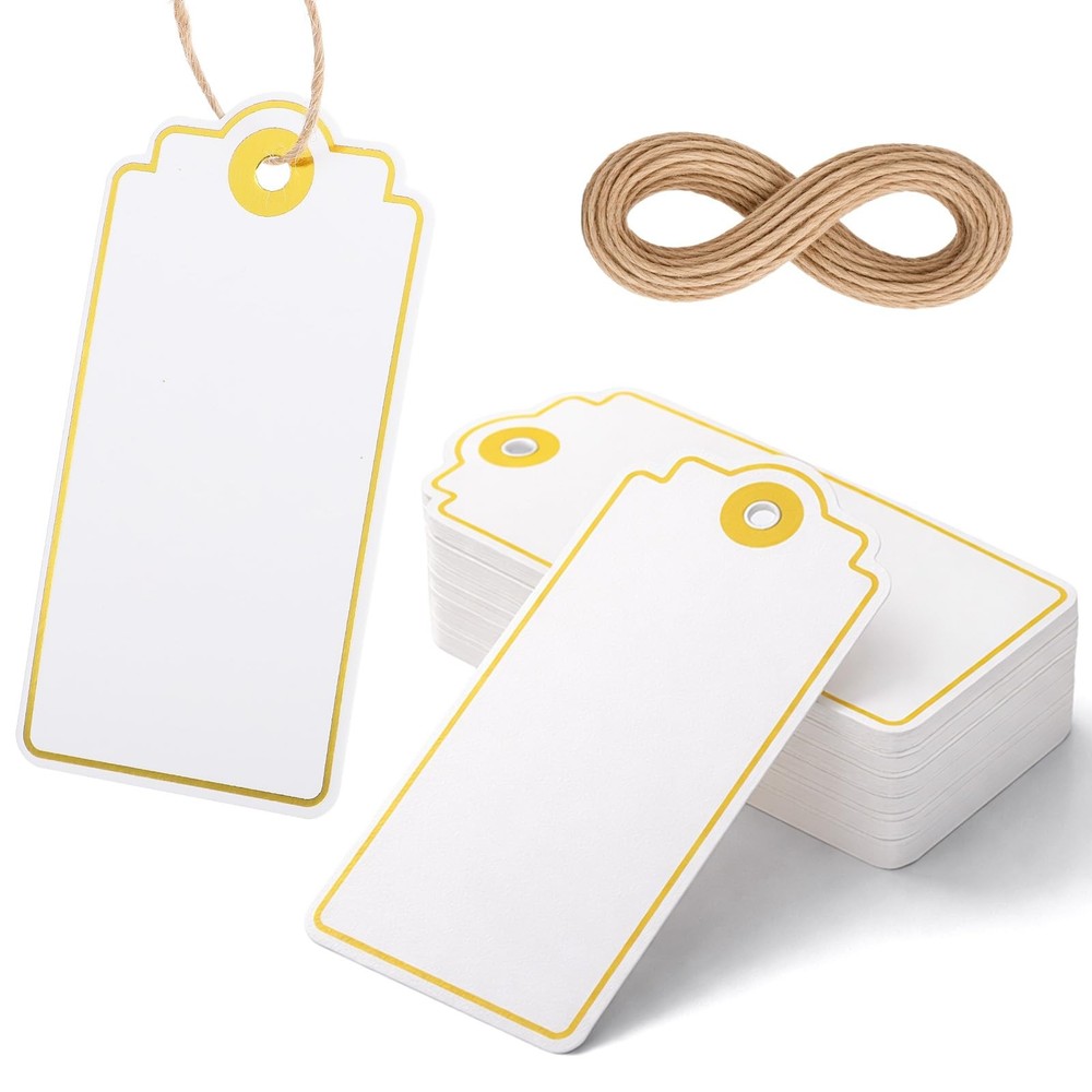 50 PCS Gift Tags with String Attached, Blank Hanging Gift Tags for Presents, ...
