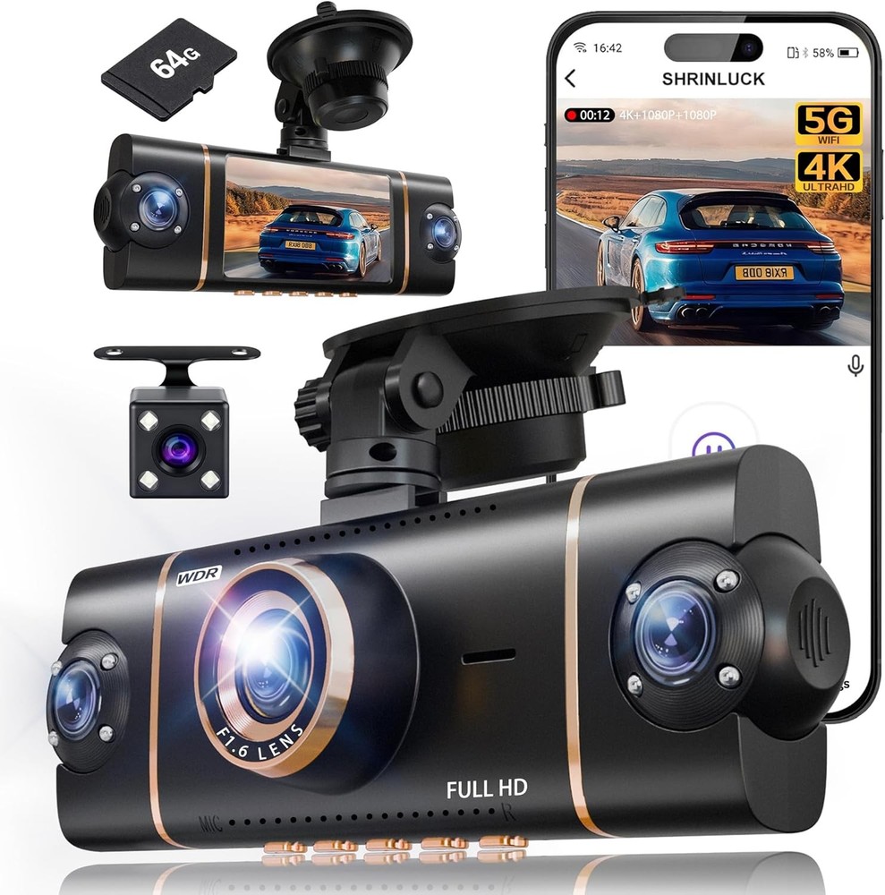 Quad Dash Cam 360 4K 1080P Front Rear Inside Left Right Side HD
