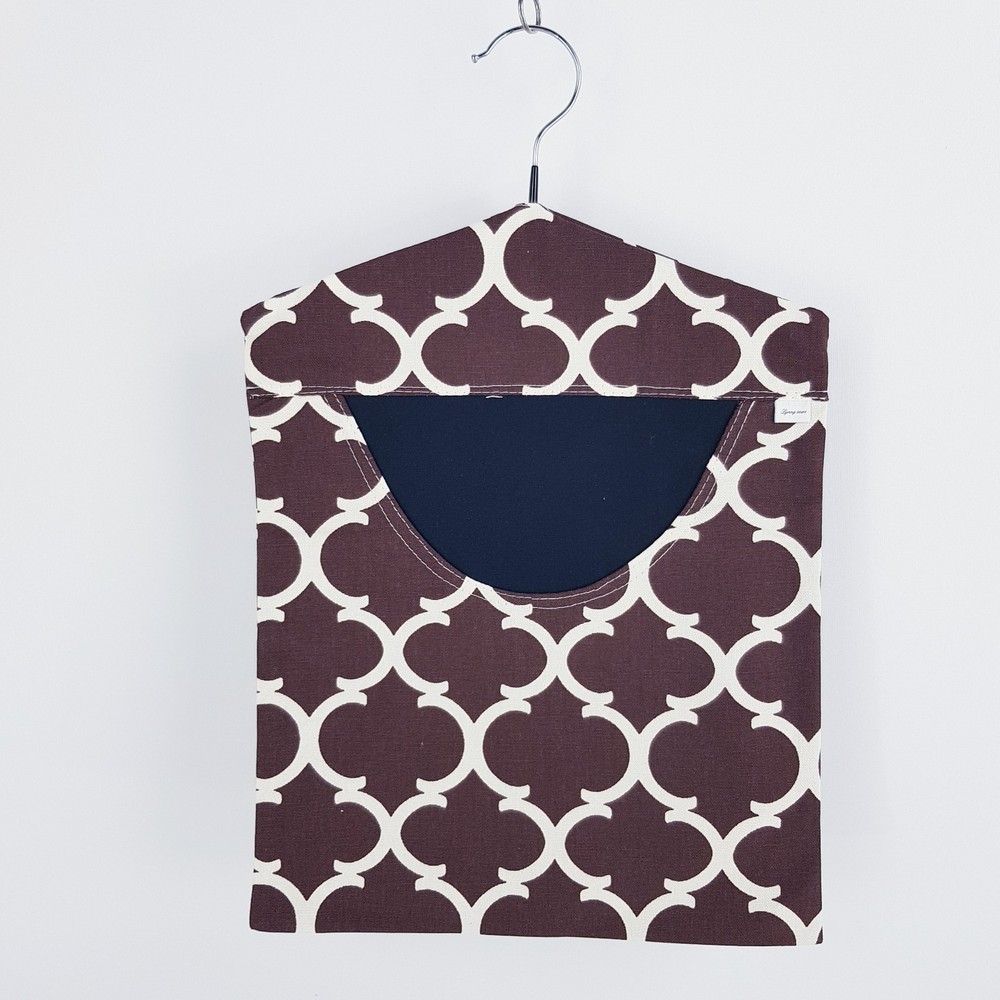 Peg Bag Handmade Brown White Patterned Lined Laundry Clothes Peg Holder