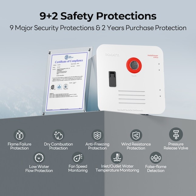 FOGATTI RV Tankless Water Heater Propane 55,000 BTU w/15"x15" White Door