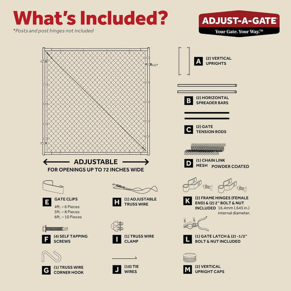Adjust-A-Gate Adjustable Chain Link Square Corner Complete Gate Kit, , Black, 6'
