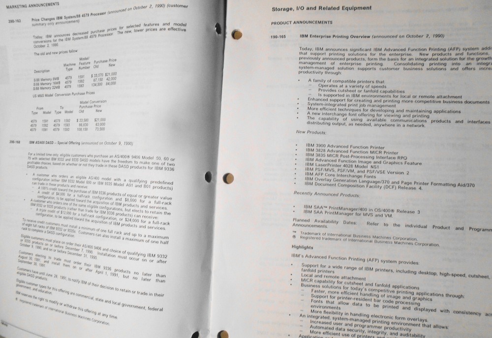 IBM Announcement Letter Summary, 10/23/1990 : System/370, Cooperative Processing