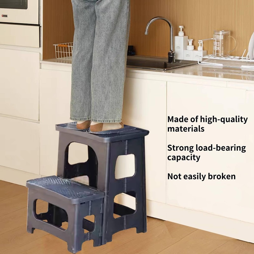 2-Step Folding Stool, Non-Slip Folding Step Stool Plastic Steps Ladder, Porta...