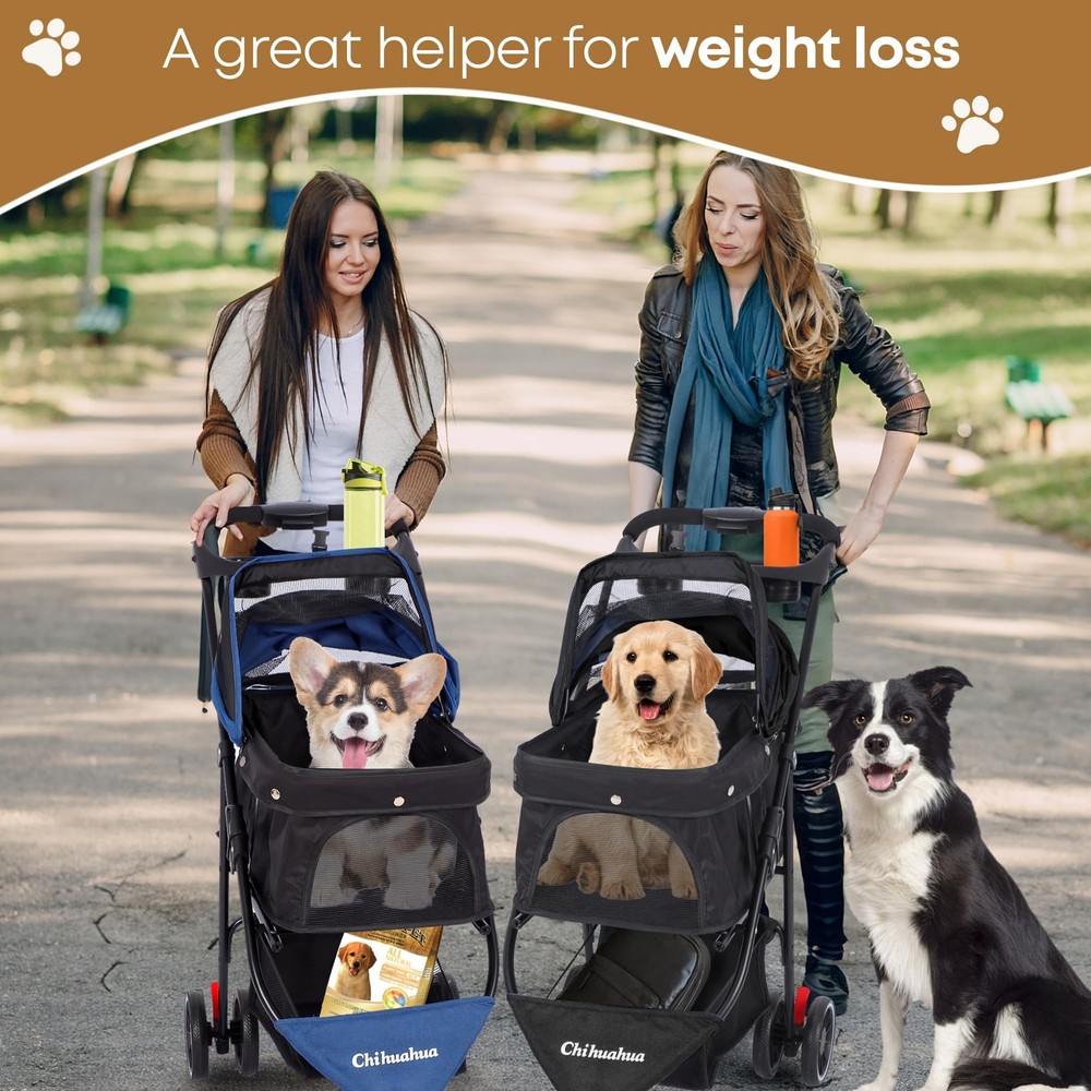 Pet Stroller,Dog Stroller for Small Medium Dogs Cats,3 Wheels,Foldable,with B...