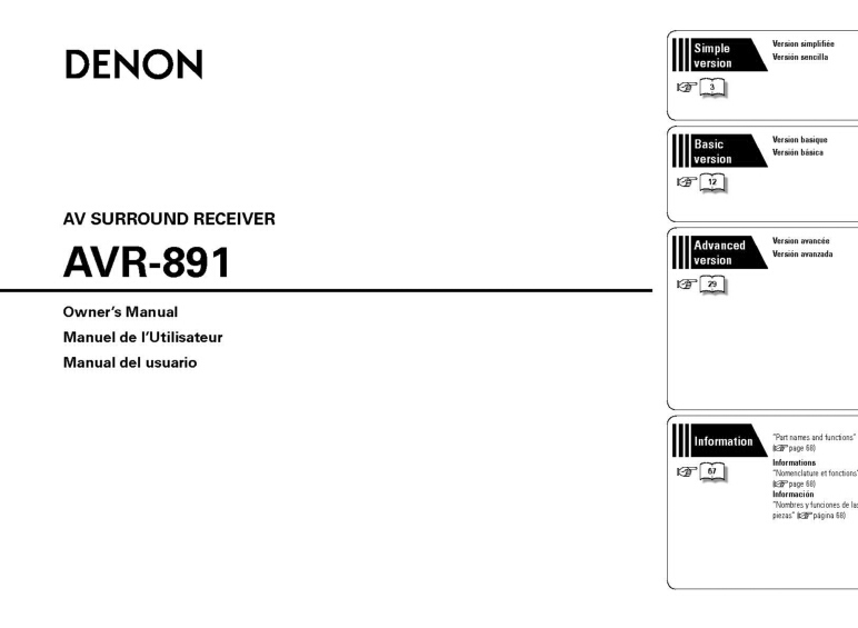Denon AVR-891 Receiver Owners Instruction Manual