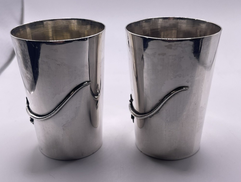 Chinese Export Luen Wo Figural Silver Bug Lizard Cup Pair