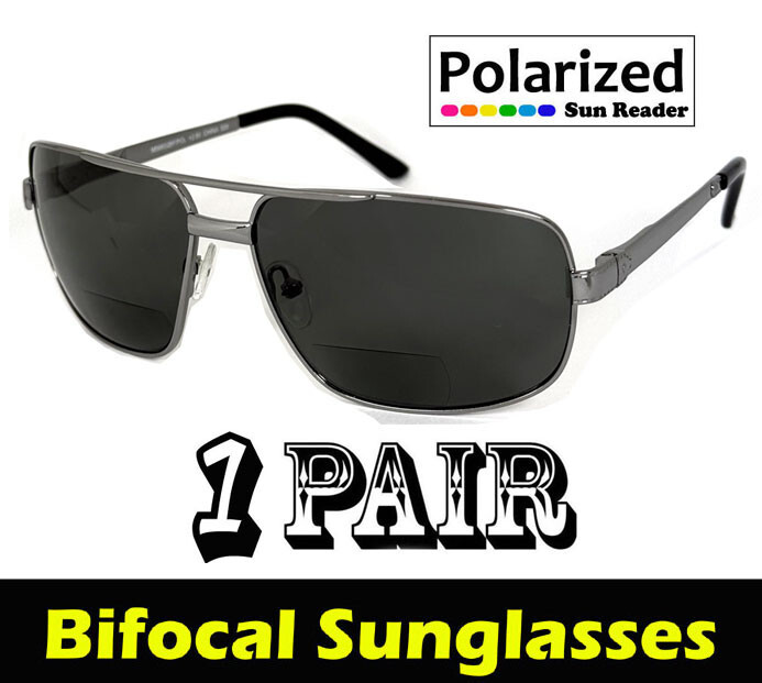 Mens Pilot Polarized Bifocal Sunglass Reader Spring Hinges Temples UV400