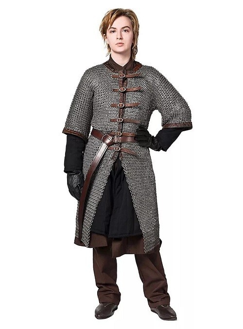 Hauberk front open 9 MM ID MS Flat Riveted half Sleeve armor chainmail shirt