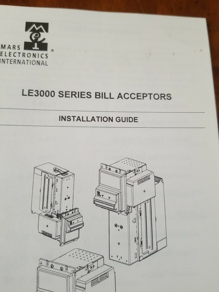 Mars LE3000 series Bill Acceptor Installation Guide settings Manual validator