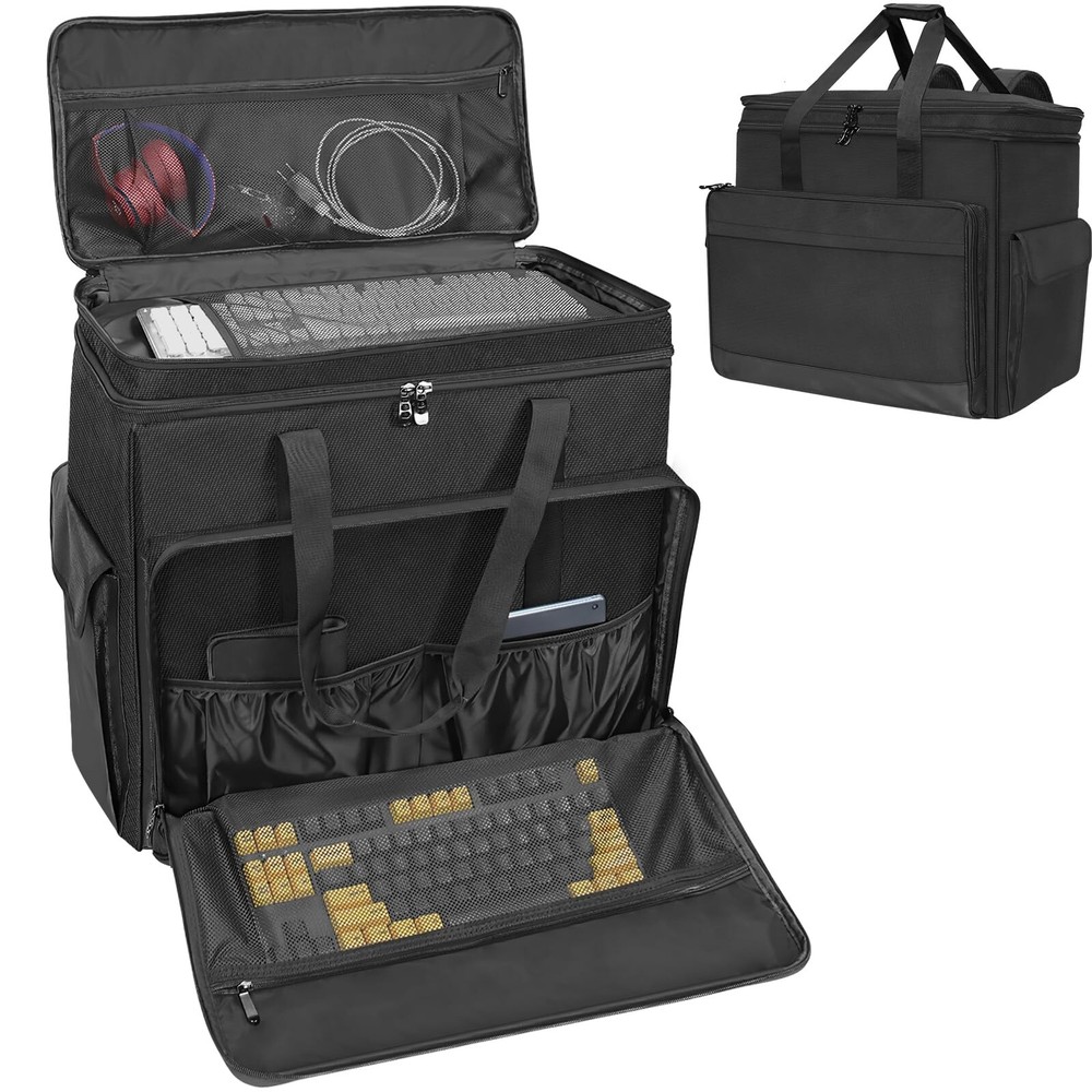 Double-Layer Desktop PC Tower Carrying Case, Travel Storage Bag for Computer ...